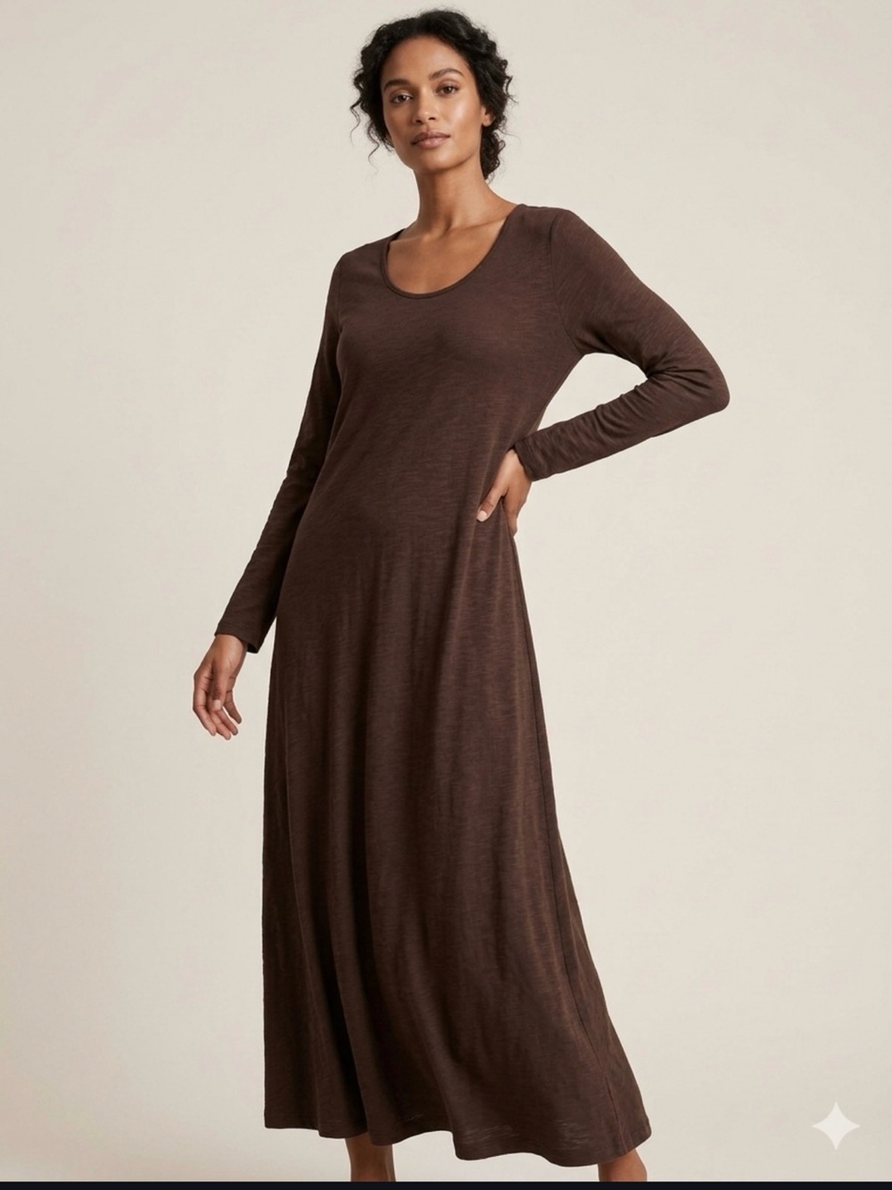 J. Jill Women’s Size M V-Neck Brown Midi/Maxi Minimalist Timeless T-Shirt Dress
